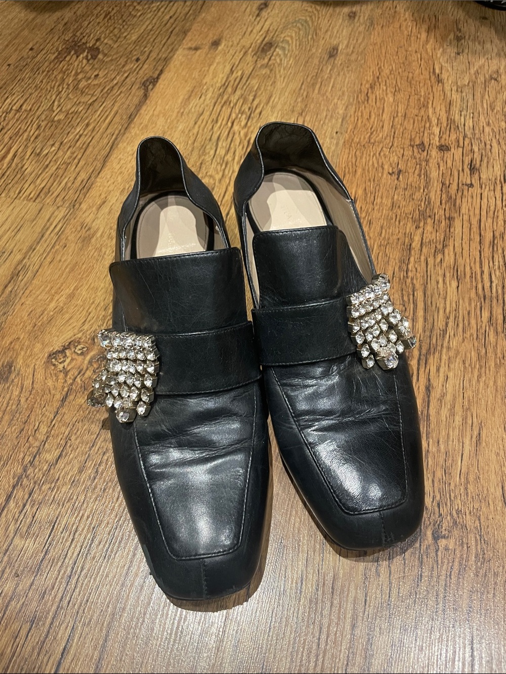Stuart Weitzman Black Leather Pumps with Square Toe